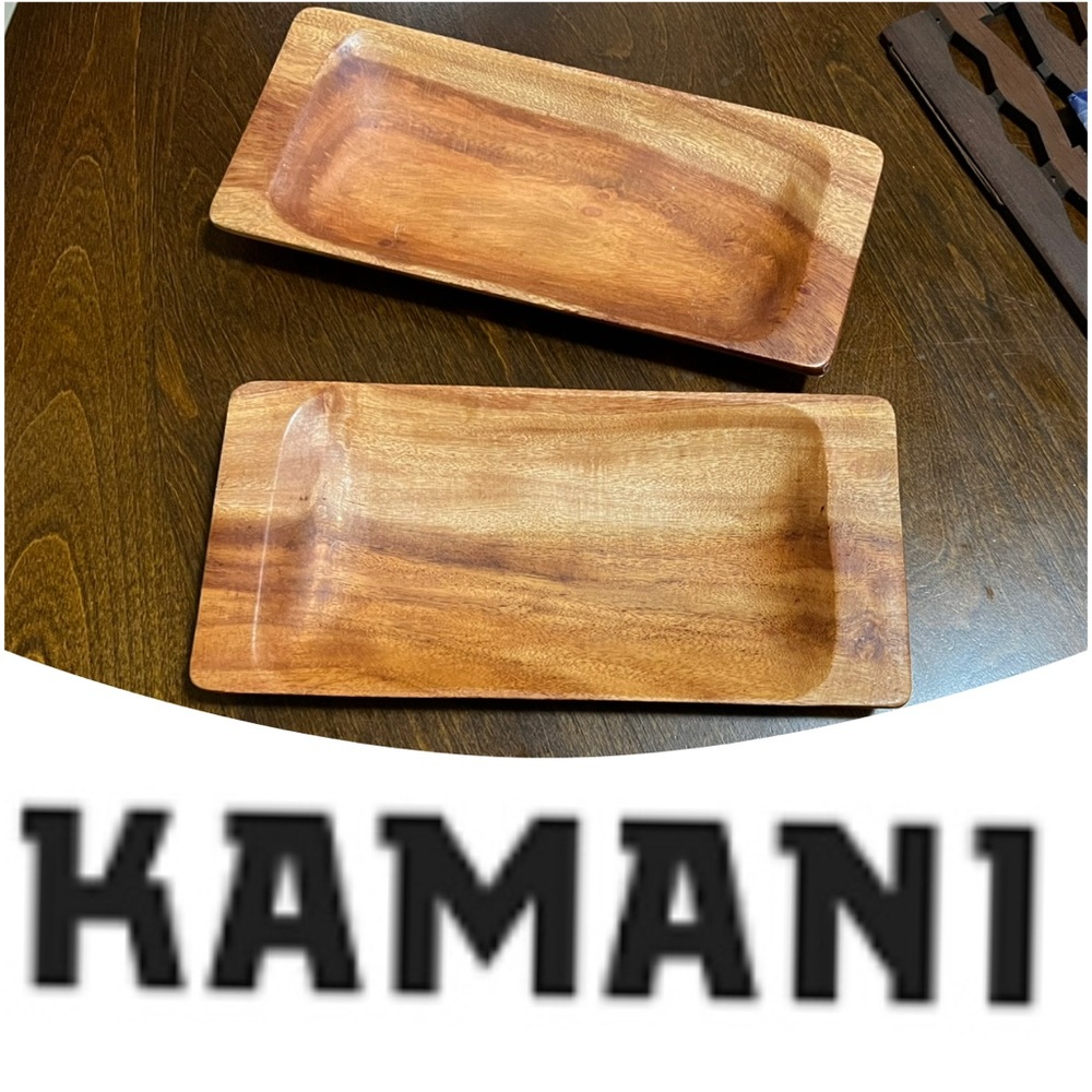 Kamani Rectangular Wood Trays- Set/2
